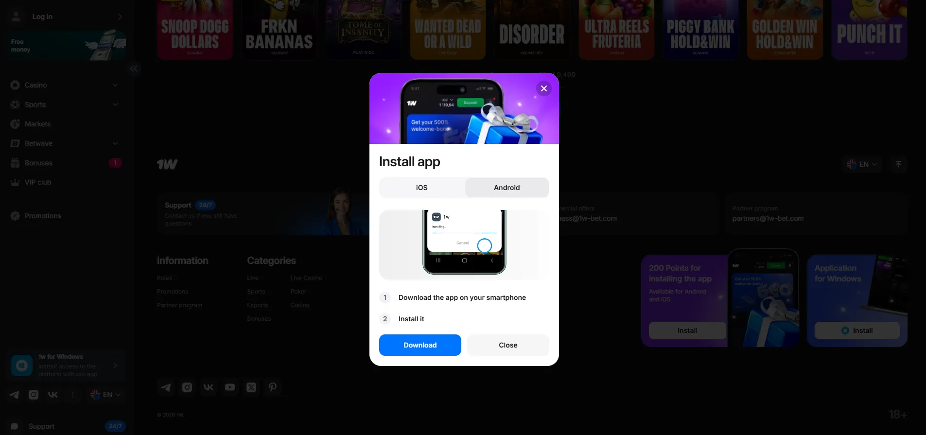 1win app — mobile platform for Android and iOS